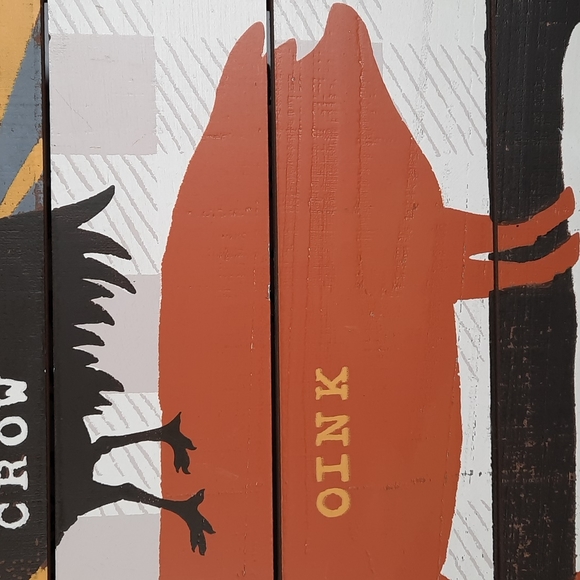 Wood Wall Art Box Sign Farm Rooster Chicken Pig Cow Moo Oink Crow Sunrise Urban - Picture 3 of 9